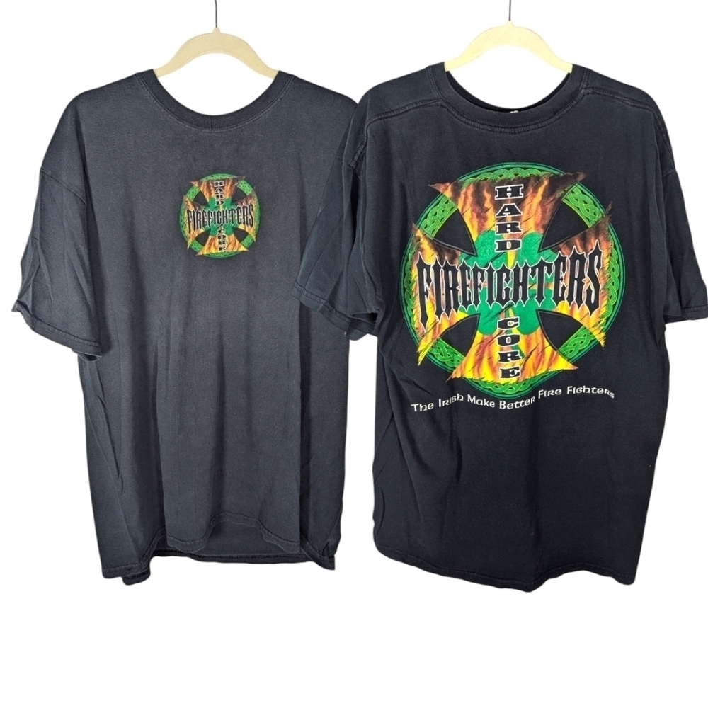 Vintage biker Irish firefighters core grunge goth Y2K mens T-shirt size XL